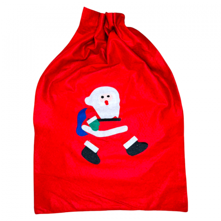 DECORATIUNI DE CRACIUN - Sac Rosu de Craciun, din fetru, 50 x 72 cm, cu snur, model Mos Craciun