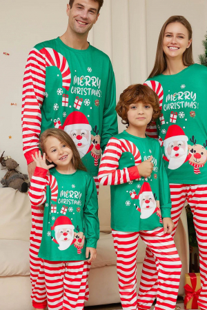 SET 4 Pijamale de Craciun, Family, Verde cu Rosu si Alb, cu Motive de Sarbatoare [1]