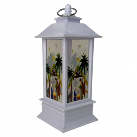 DECORATIUNI DE CRACIUN - Ornament de Craciun, tip Felinar, cu LED, model pictat, Alb, 12 cm