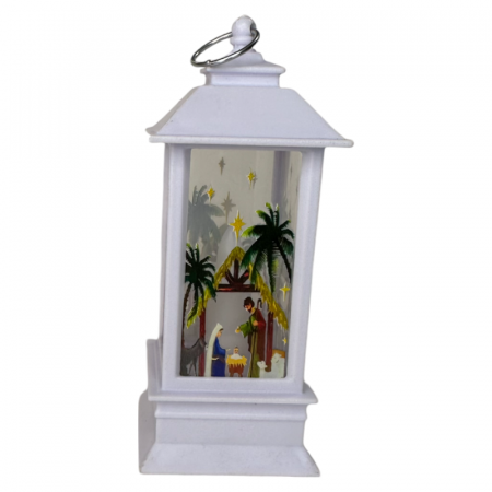 Ornament de Craciun, tip Felinar, cu LED, model pictat, Alb, 12 cm [1]