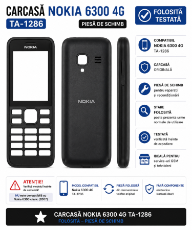 Carcasa telefon - Carcasa Nokia 6300 Ta-1286 folosita