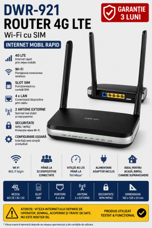 Routere - Router D-Link DWR-921 4G LTE Wi-Fi cu SIM – Utilizat – Garanție