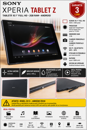 Tableta Vodafone - Tabletă Sony Xperia Tablet Z 10.1" Full HD, 2GB RAM – Utilizată – Garanție 3 Luni