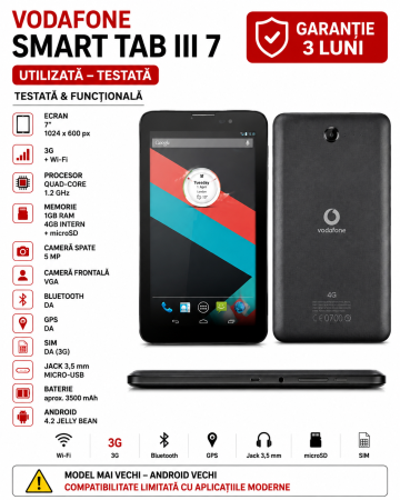 Tableta Vodafone - Tabletă Vodafone Smart Tab III 7 – 3G – Utilizată – Testată – Garanție 3 Luni