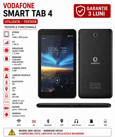 Tableta Vodafone - Tabletă Vodafone Smart Tab 4 8" 3G – Utilizată – Testată – Garanție 3 Luni