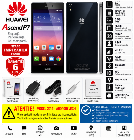 Telefoane Huawei - Telefon Huawei Ascend P7 16GB 4G LTE – Folosit, Stare Impecabilă – Garantie