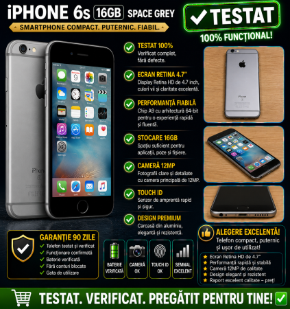 Telefoane iPhone - Telefon iPhone 6s  folosit 16GB Space Grey