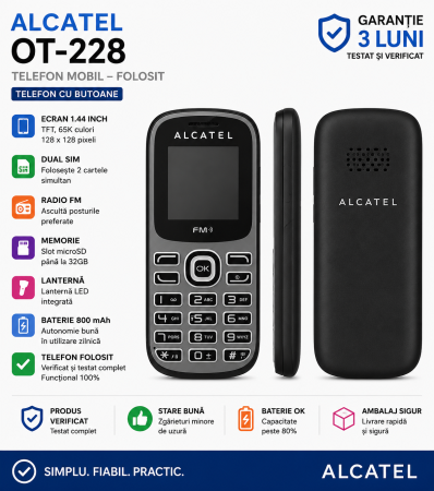 Telefoane Alcatel - Telefon mobil Alcatel OT-228 folosit cu butoane