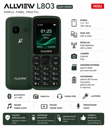 Telefoane Allview - Telefon Mobil Allview L803 Dual SIM Dark Green – Nou