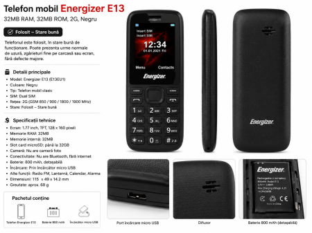 Telefoane Kruger - Telefon mobil Energizer E13 Dual SIM 32MB RAM / 32MB ROM 2G (Nou)
