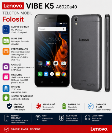 Telefoane Orange - Telefon mobil Lenovo Vibe K5 A6020a40 (Folosit)