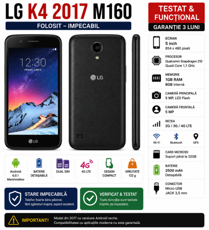 Telefoane mobile - Telefon mobil LG K4 2017 folosit