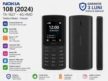 Telefoane Nokia - Telefon Mobil Nokia 108 2024 TA-1627 folosit model 4G HMD