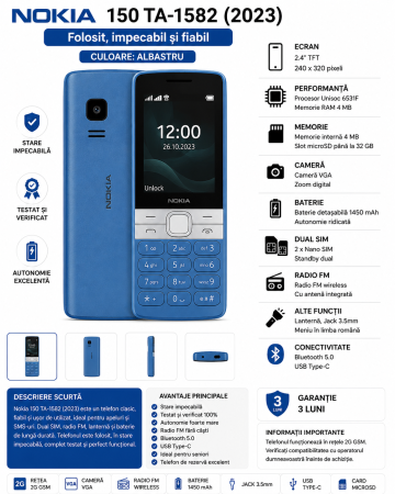 Telefoane Nokia - Telefon Mobil Nokia 150 TA-1582 (2023) Roșu – Folosit, impecabil și fiabil