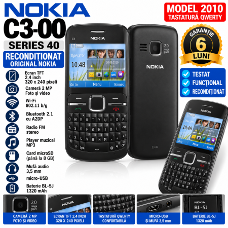 Telefoane Nokia - Telefon mobil Nokia C3-00 reconditionat negru