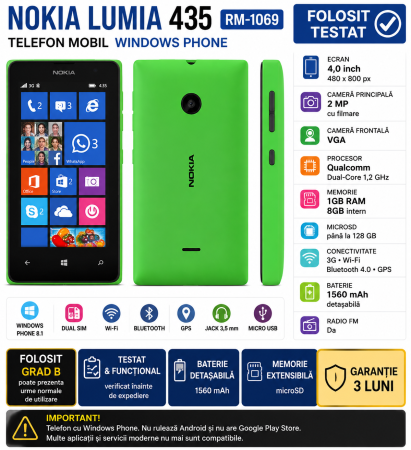 Telefoane Nokia - Telefon mobil Nokia Lumia 435 folosit