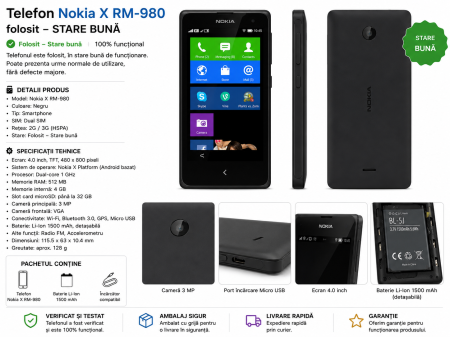 Telefoane Nokia - Telefon Nokia X RM-980 folosit