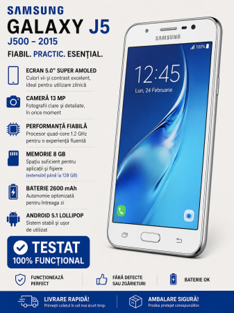 Telefoane Realme - Telefon Samsung Galaxy J5 J500 (2015) – Folosit Grad B, Urme pe Ramă
