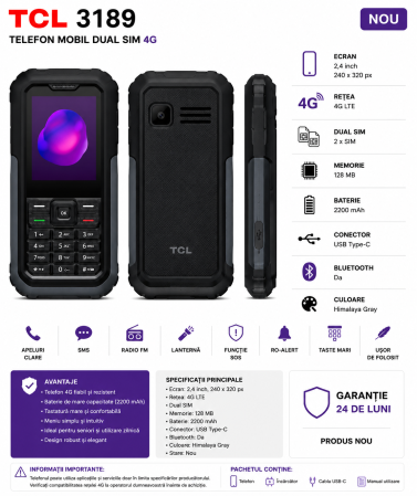 Telefoane Alcatel - Telefon mobil TCL 3189 Dual SIM 4G Himalaya Gray – Nou