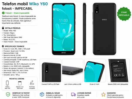 Telefoane Wiko - Telefon mobil Wiko Y60 folosit impecabil