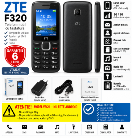 Telefoane Zte - Telefon Mobil ZTE F320 cu Tastatură – Utilizat – Garanție