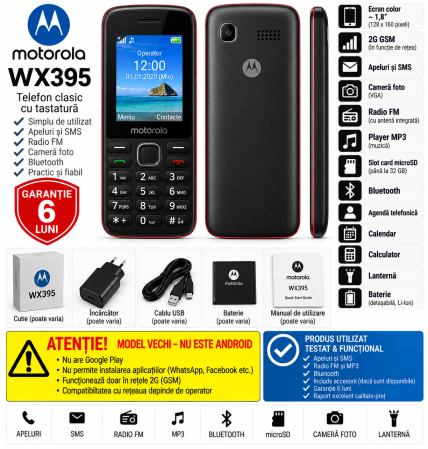 Telefoane Motorola - Telefon Motorola WX395 cu Tastatură, Bluetooth, Radio FM, microSD – Utilizat – Garanție 6 Luni