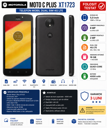 Telefoane Motorola - Telefon Motorola Moto C Plus XT1723 Dual SIM – Folosit