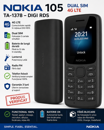 Telefoane Nokia - Telefon Nokia 105 4G TA-1378 folosit