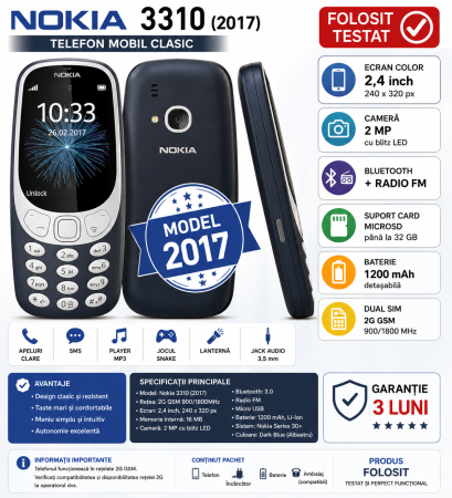 Telefoane Nokia - Telefon Nokia 3310 (2017) Albastru – Folosit