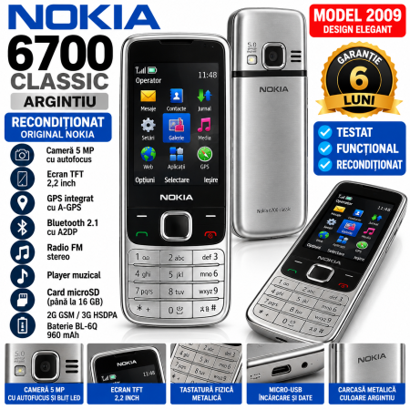 Telefoane Nokia - Telefon Nokia 6700 classic argintiu sau negru reconditionat
