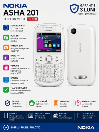 Telefoane Nokia - Telefon Nokia Asha 201 folosit
