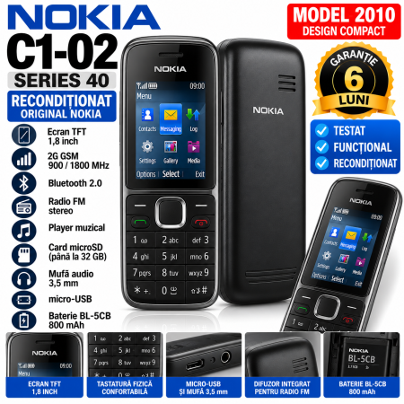 Telefoane Nokia - Telefon Nokia C1-02 reconditionat