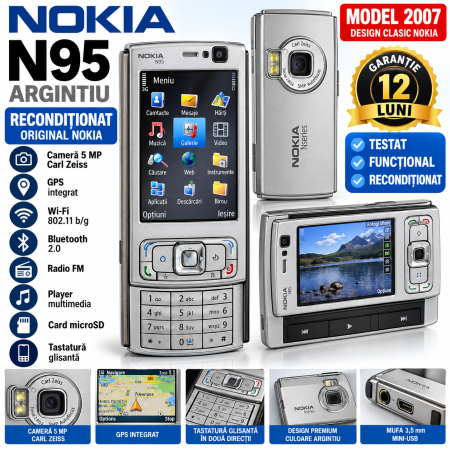 Telefoane Nokia - Telefon Nokia N95 argintiu reconditionat
