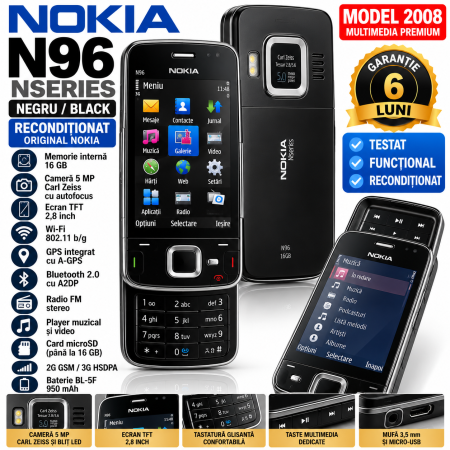 Telefoane Nokia - Telefon Nokia N96 negru folosit grad B