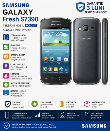 Telefoane Samsung - Telefon Samsung Galaxy Fresh S7390 folosit cu garantie