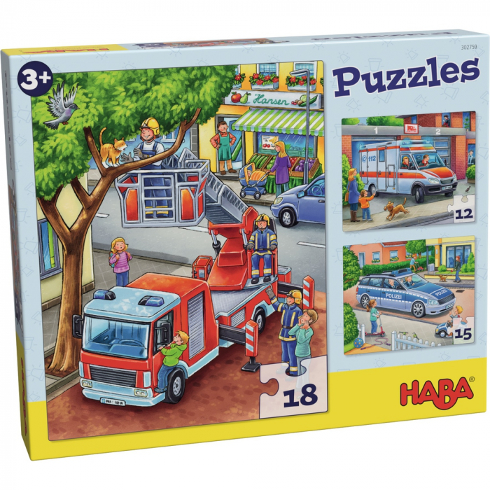 Set 3 puzzle-uri - Masina de pompieri, de politie, ambulanta [1]