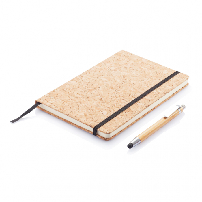Agenda A5 ECO coperta pluta cu dictando crem si pix din bambus cu stylus, personalizabila. [3]