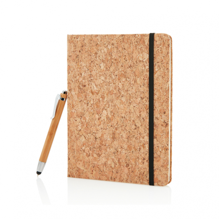 Agenda A5 ECO coperta pluta cu dictando crem si pix din bambus cu stylus, personalizabila. [2]