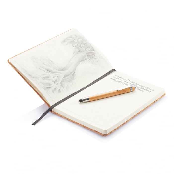 Agenda A5 ECO coperta pluta cu dictando crem si pix din bambus cu stylus, personalizabila. [5]
