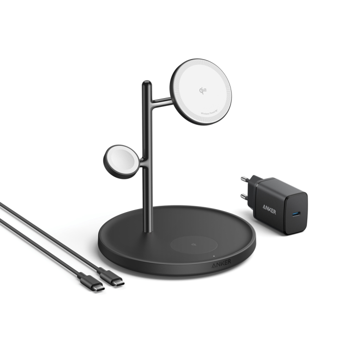 Statie incarcare wireless Anker MagGo 3-in-1, Qi2, MagSafe, 15W, iPhone, Apple Watch si AirPods 3. [3]