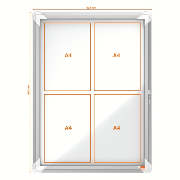 Avizier NOBO Premium Plus, exterior, otel emailat, 4x A4, cu usa si cheie, magnetic [2]