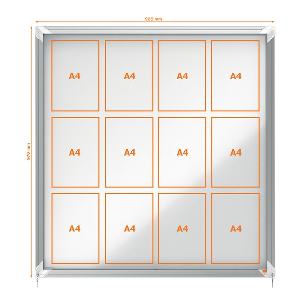 Avizier NOBO Premium Plus, interior, otel emailat, 12x A4, geam glisant si cheie, magnetic [3]