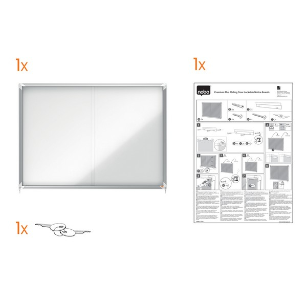 Avizier NOBO Premium Plus, interior, otel emailat, 12x A4, geam glisant si cheie, magnetic [5]