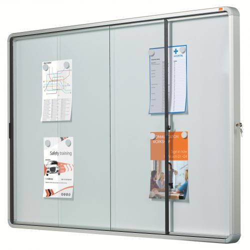 Avizier NOBO Premium Plus, interior, otel emailat, 18x A4, geam glisant, alb [3]
