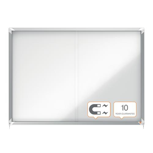 Avizier NOBO Premium Plus, interior, otel emailat, 18x A4, geam glisant, alb [4]