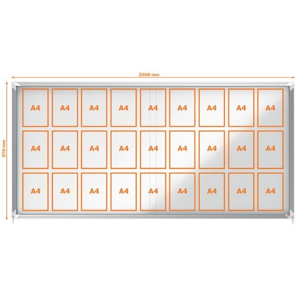 Avizier NOBO Premium Plus, interior, otel emailat, 27x A4, geam glisant, alb [2]