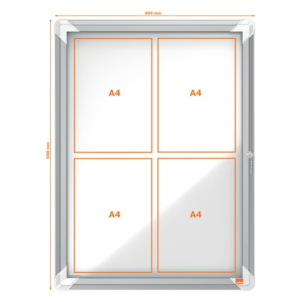 Avizier NOBO Premium Plus, interior, otel emailat, 4x A4, cu usa si cheie, magnetic [2]