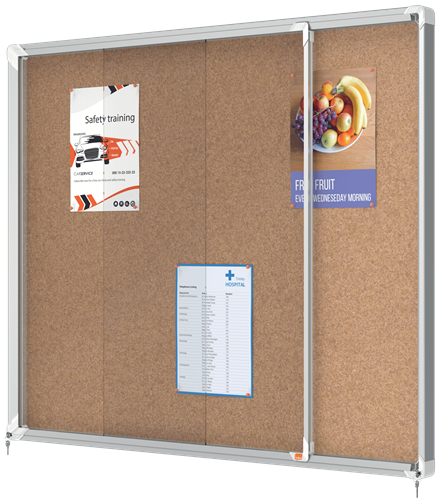 Avizier NOBO Premium Plus, interior, pluta, 15X A4, geam glisant si cheie, natur [2]