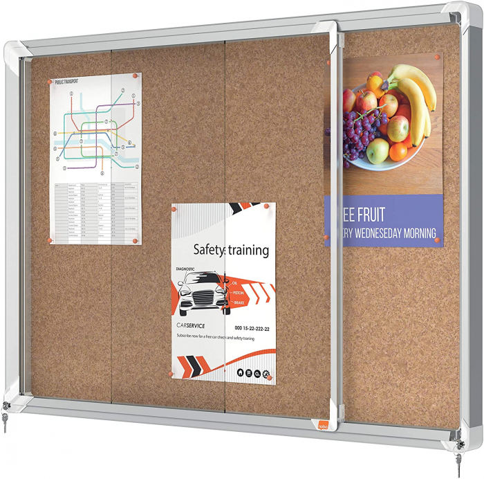 Avizier NOBO Premium Plus, interior, pluta, 8X A4, geam glisant si cheie, natur [2]