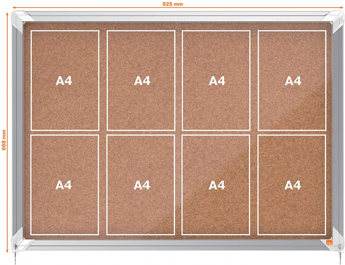 Avizier NOBO Premium Plus, interior, pluta, 8X A4, geam glisant si cheie, natur [4]